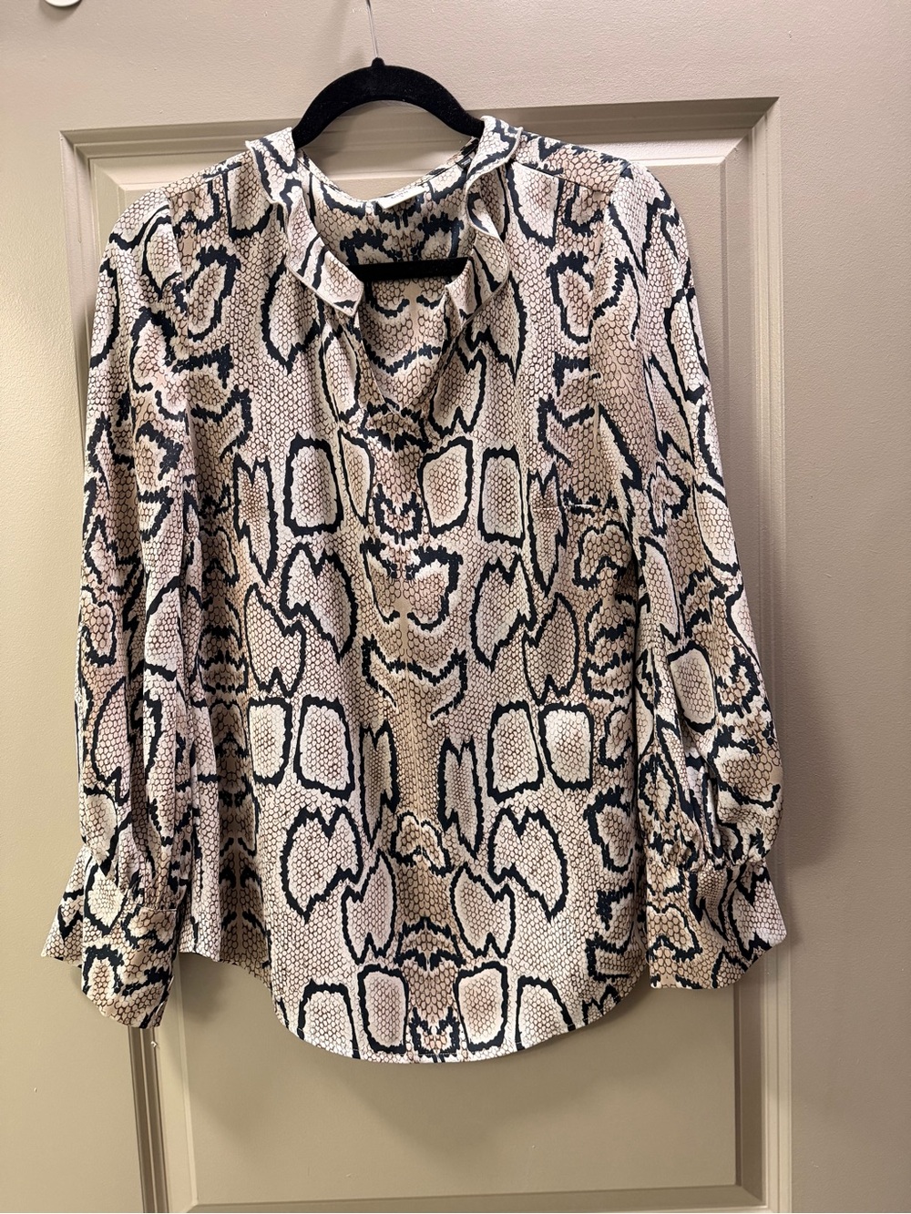 CAbi Neutral Snake-Print Long Sleeve Blouse